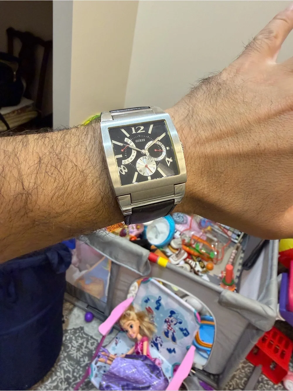 Guess Power Broker Men's Square Multifunction Watch Black Dial Japan Movt Rare